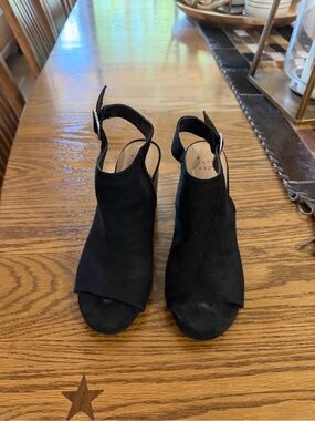 A New Day Black Suede Open-Toe Slingback Heels